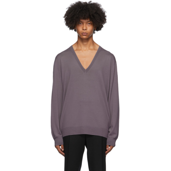 Dries Van Noten Purple Relaxed V-Neck Sweater