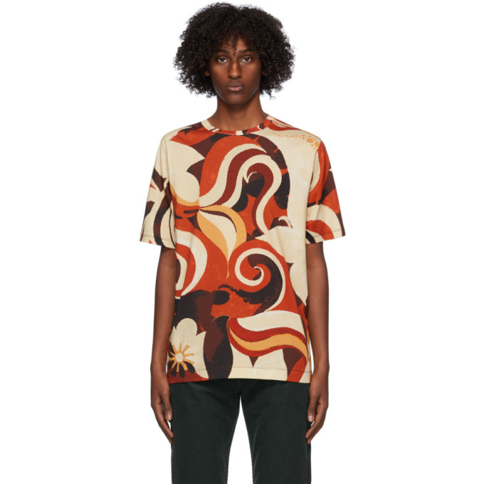 Dries Van Noten Blue and Brown Flower Round Neck T-Shirt