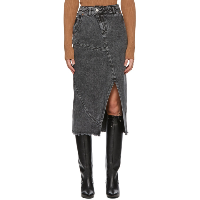 Andersson Bell Black Denim Over-Dying Pencil Mid-Length Skirt