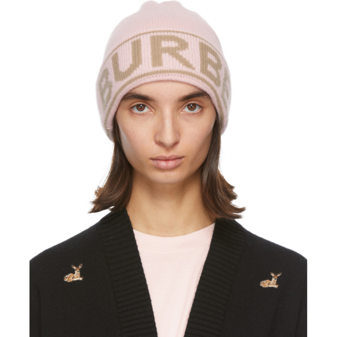 Burberry Pink Cashmere Logo Beanie