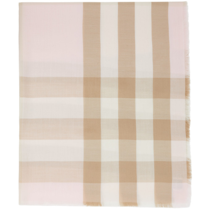 Burberry Pink and Brown Lightweight Cashmere Check Scarf