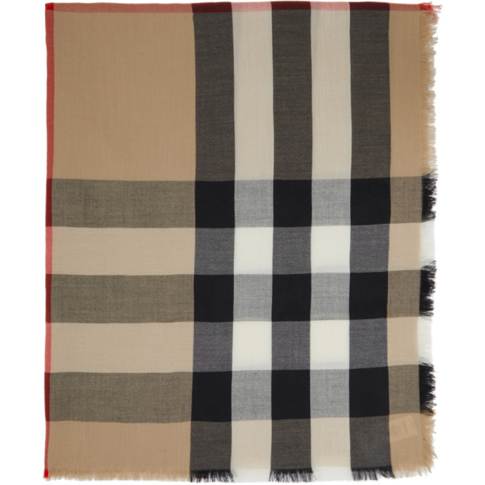 Burberry Beige Lightweight Cashmere Check Scarf