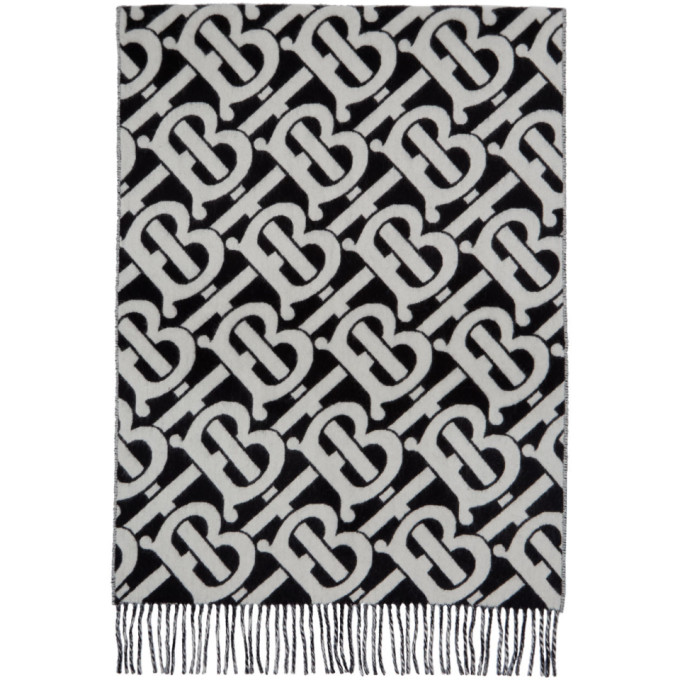 Burberry Black and White Cashmere Monogram Scarf