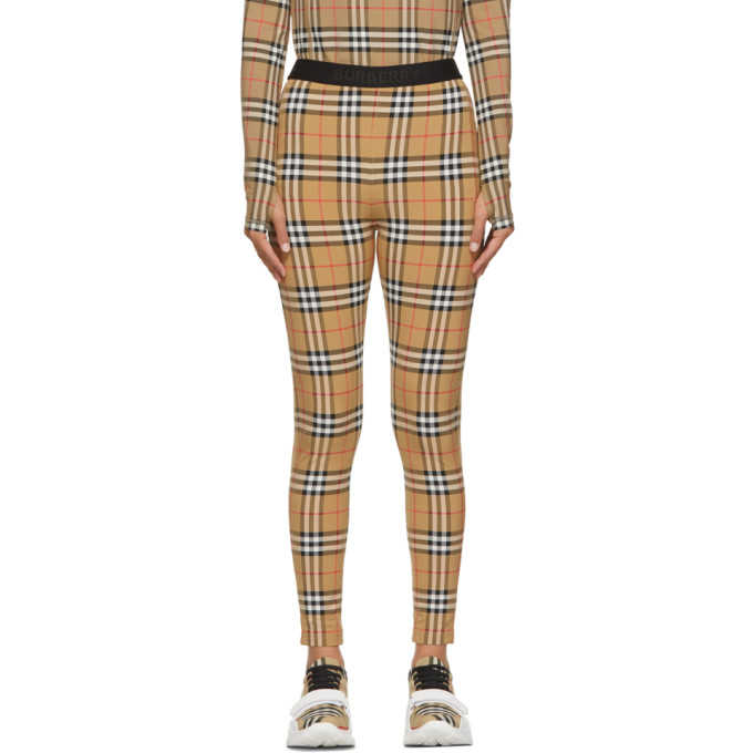 Click to view more detailed imagery on our partner's website Burberry Vintage Check Stretch-jersey Leggings In Antique Yellow Chk