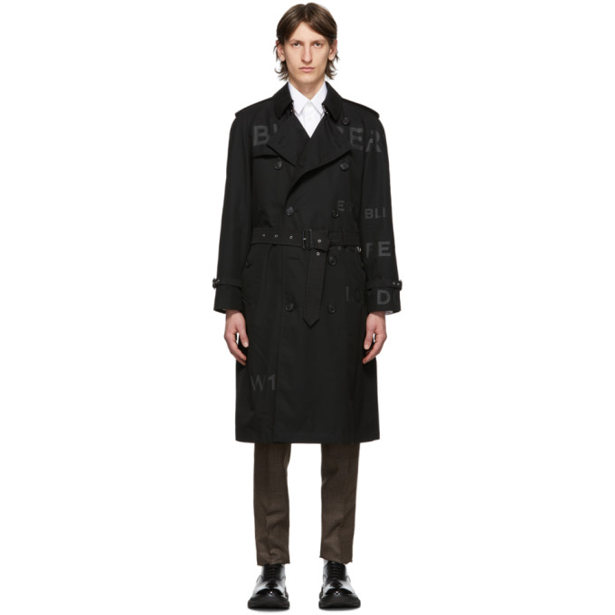 Burberry Black Westminster Horseferry Print Trench Coat