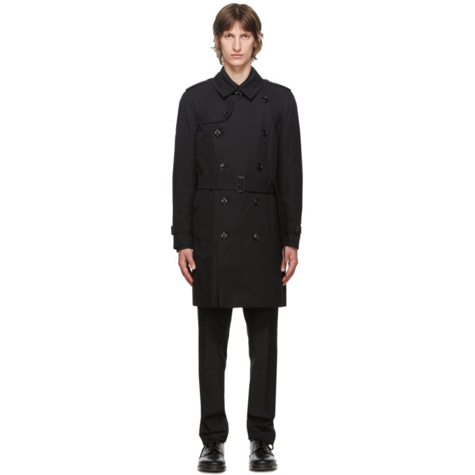 Burberry Black Kensington Heritage Mid-Length Trench Coat