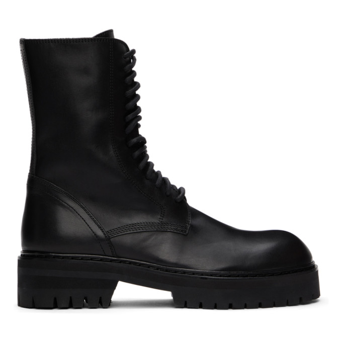Ann Demeulemeester Black Buckle Lace-Up Boots