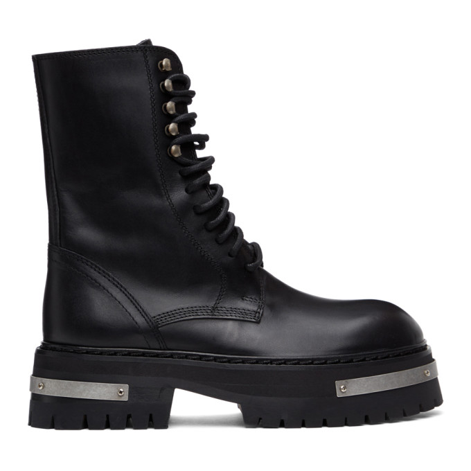 Ann Demeulemeester Black and Silver Oversized Sole Tucson Lace-Up Boots