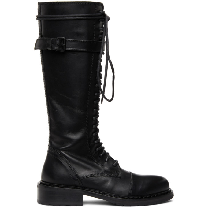 Ann Demeulemeester Black Leather Lace-Up Boots