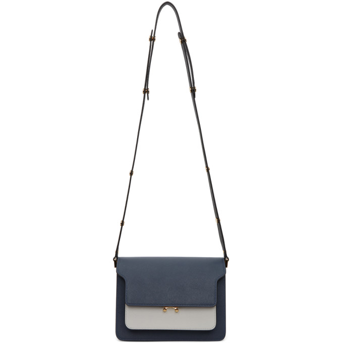 Marni Navy And White Saffiano Medium Trunk Bag In Z334n Navy | ModeSens