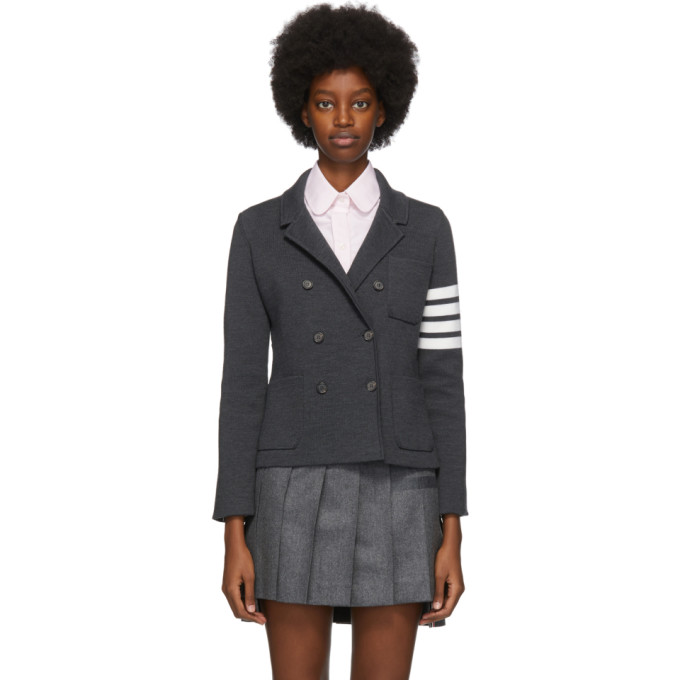 Thom Browne Thom Browne Grey Wool 4-Bar Double-Breasted Jacket