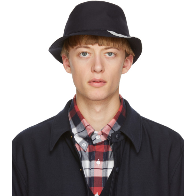 Thom Browne Navy Wool Classic 4-Bar Bucket Hat