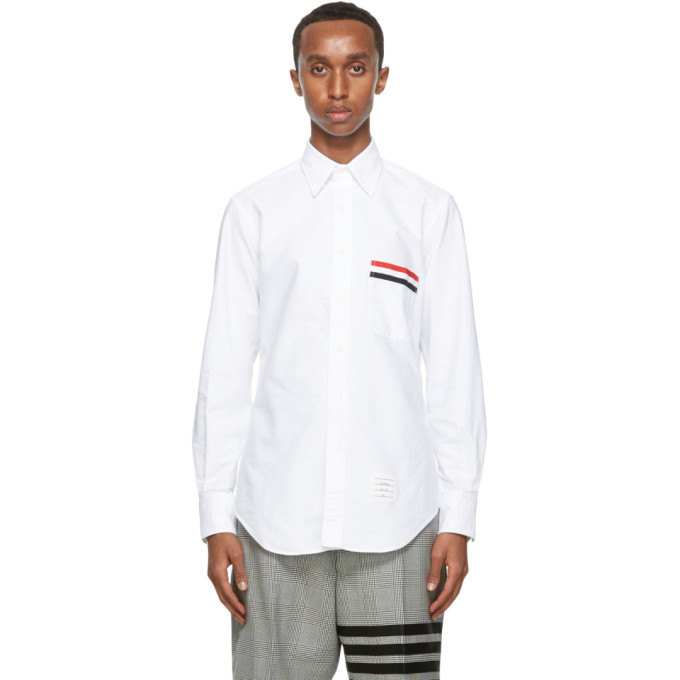 Thom Browne White Oxford Grosgrain Pocket Shirt`