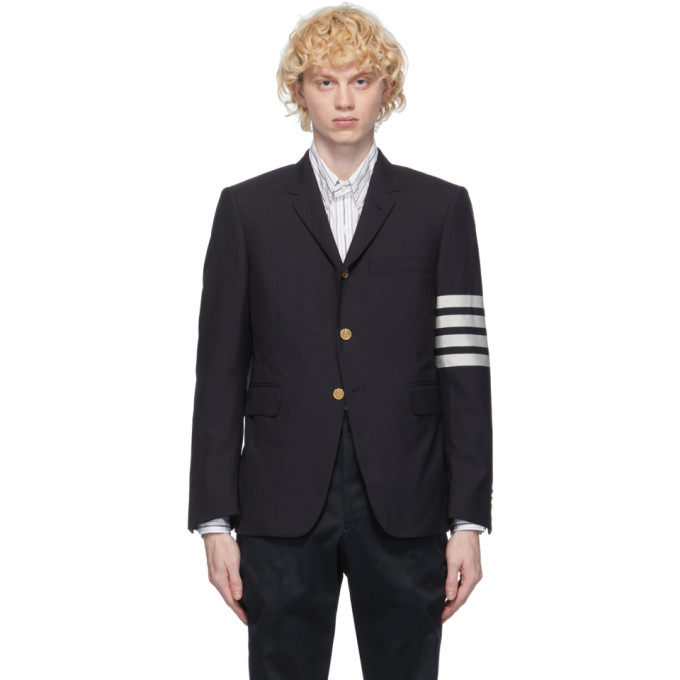 Thom Browne Navy Plain Weave Classic 4-Bar Blazer