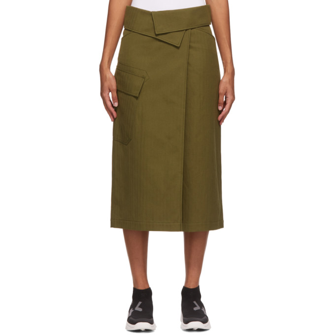 KENZO KENZO KHAKI SOFT COTTON DRILL WRAP SKIRT