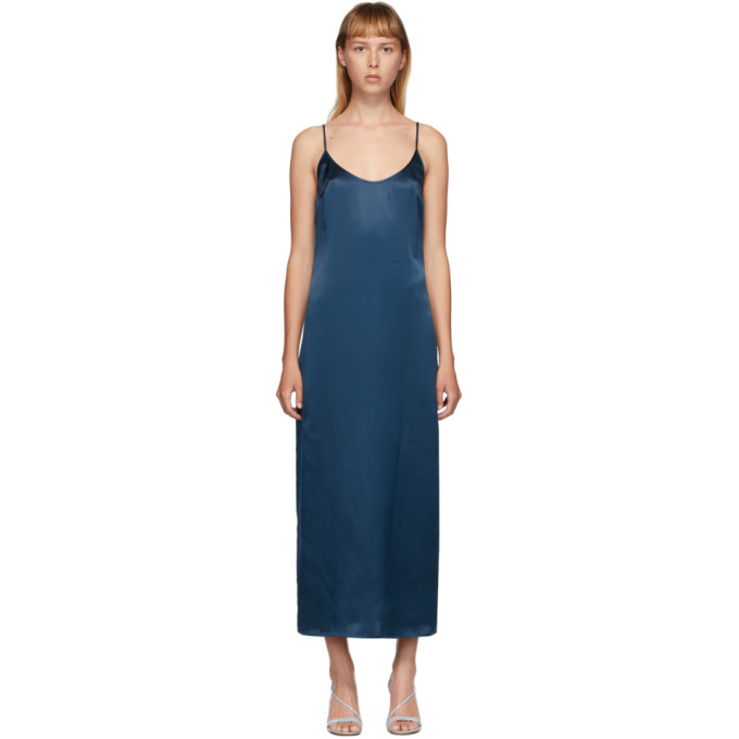 navy silk slip dress