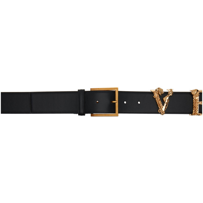 Versace Black and Gold Logo Belt