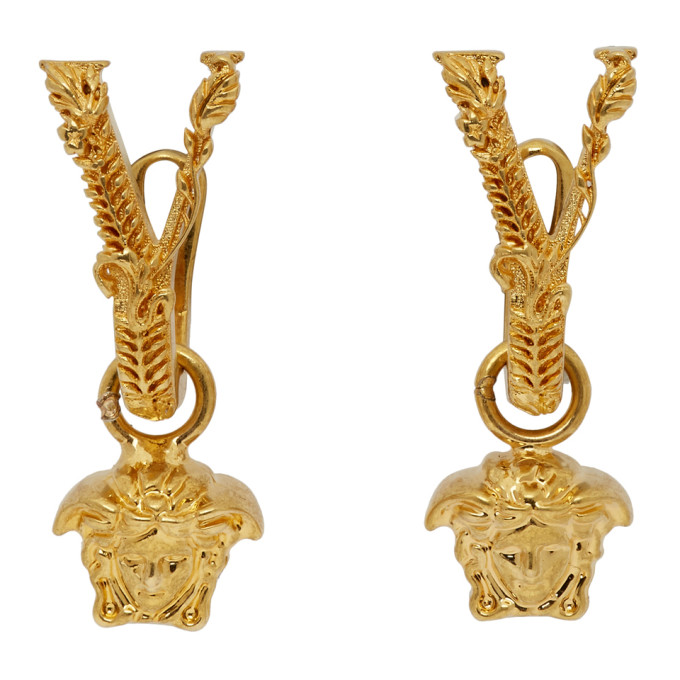 Versace Gold V Leaves Medusa Earrings