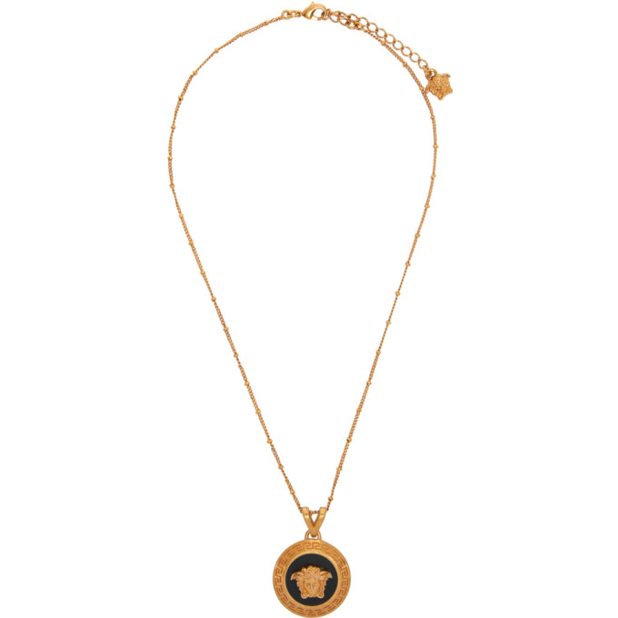 versace gold round medusa pendant necklace
