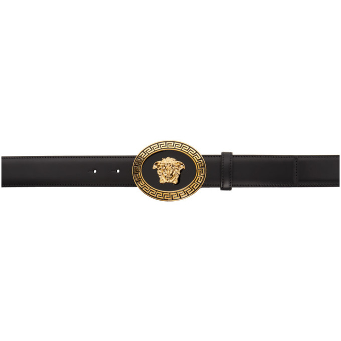 Versace Black and Gold Oval Medallion Belt