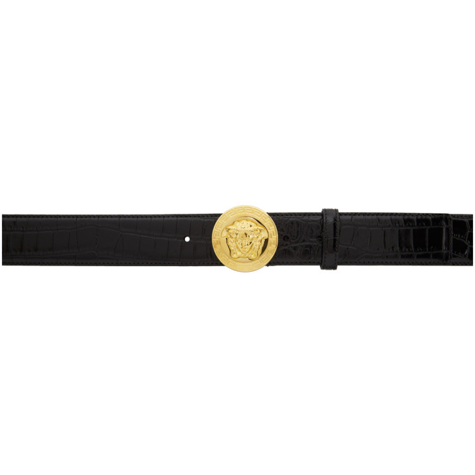 Versace Black Croc Medusa Belt