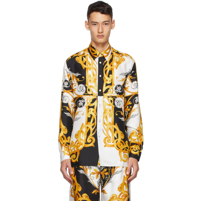 versace silk floral barocco shirt blue