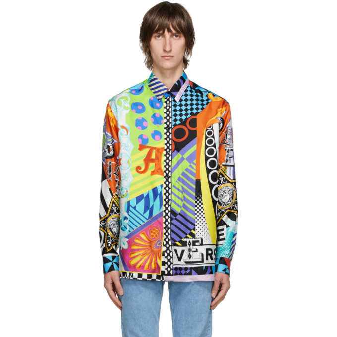 versace silk floral barocco shirt blue