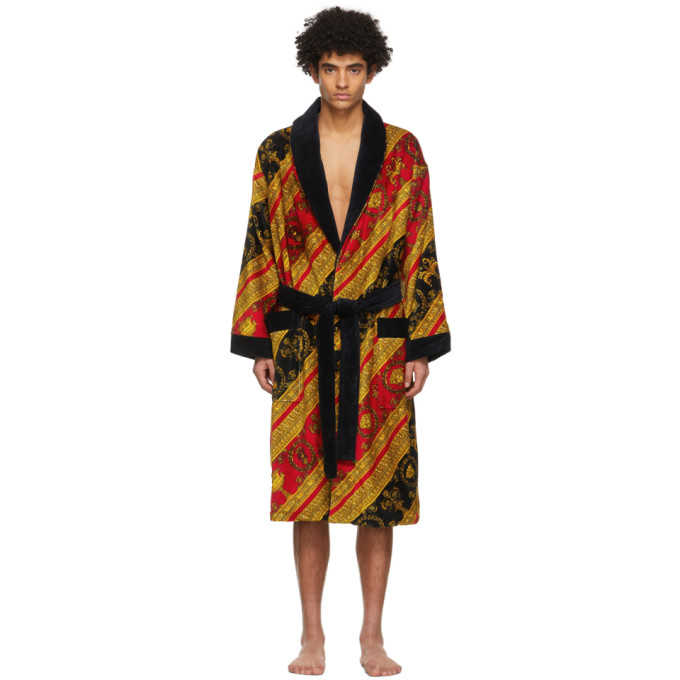 Versace Navy and Red I Heart Baroque Print Bath Robe