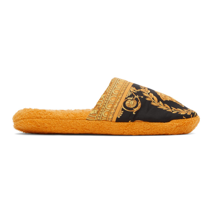 Click to view more detailed imagery on our partner's website Versace Yellow Baroque Slippers In Z4004 Gold