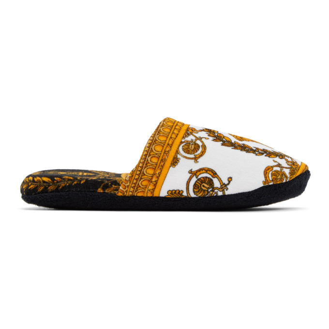 Click to view more detailed imagery on our partner's website Versace White Baroque Slippers In Z7066 White