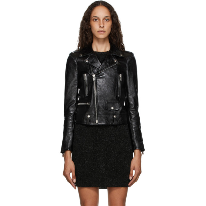 Saint Laurent Black Leather Biker Jacket 202418F06318501