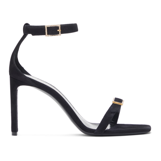 Saint Laurent Black Suede Bea 90 Heeled Sandals