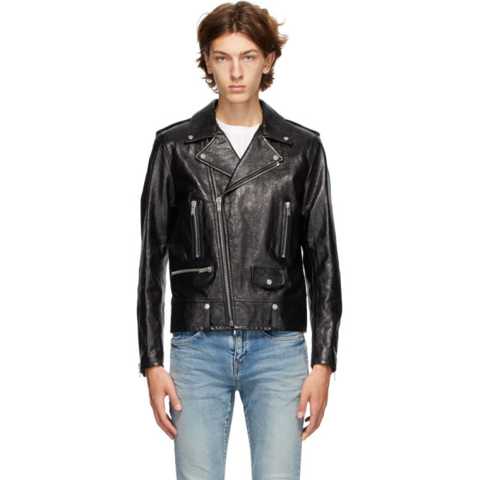 Saint Laurent Black Leather Classic Biker Jacket 202418M18116401