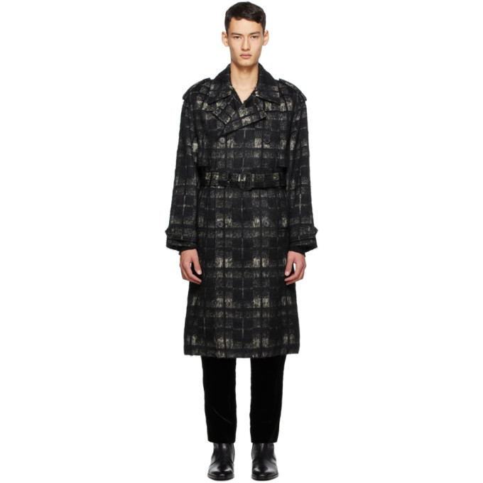 Saint Laurent Black and Beige Alpaca Trench Coat