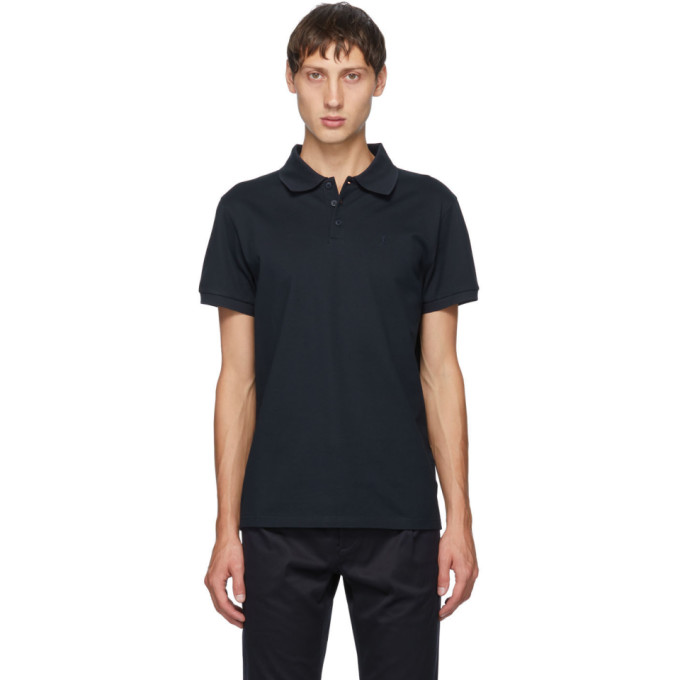 Saint Laurent Navy Pique Monogramme Polo