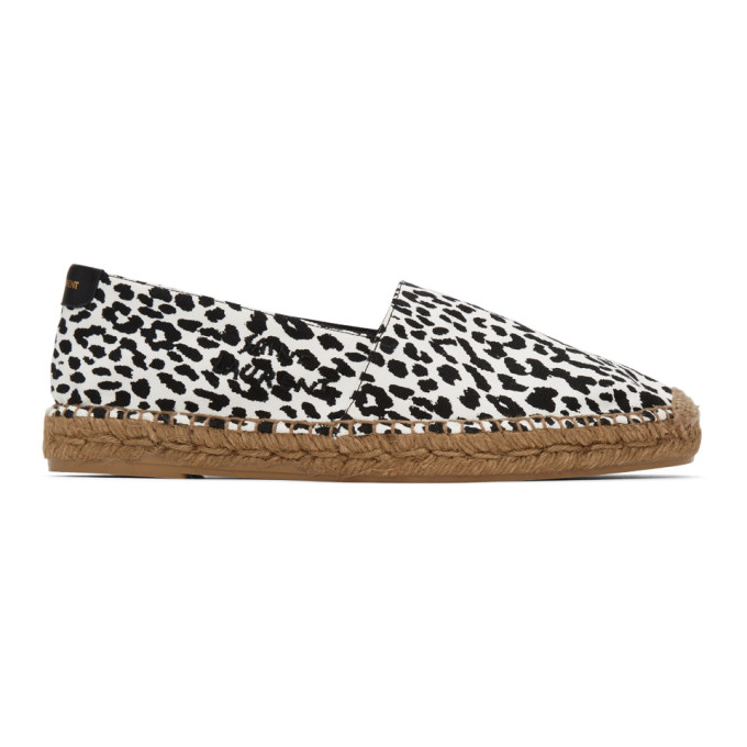 Saint Laurent Black and White Leopard Espadrilles