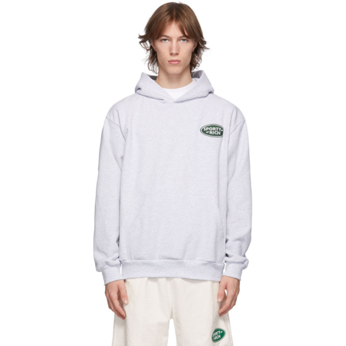 SPORTY AND RICH GREY LAND ROVER EDITION LOGO PATCH HOODIE