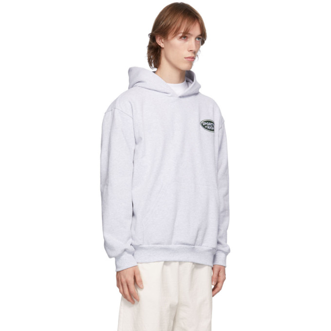 SPORTY AND RICH GREY LAND ROVER EDITION LOGO PATCH HOODIE