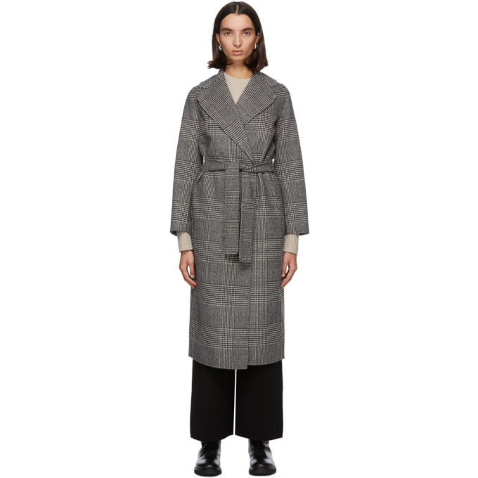 MAX MARA S MAX MARA GREY AND BLACK FIORITO WRAP LONG COAT