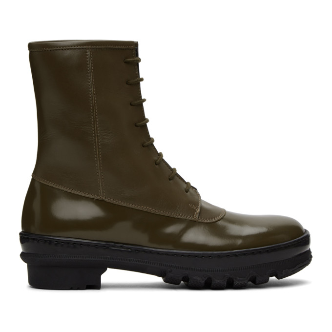 Legres Khaki Leather Rain Boots