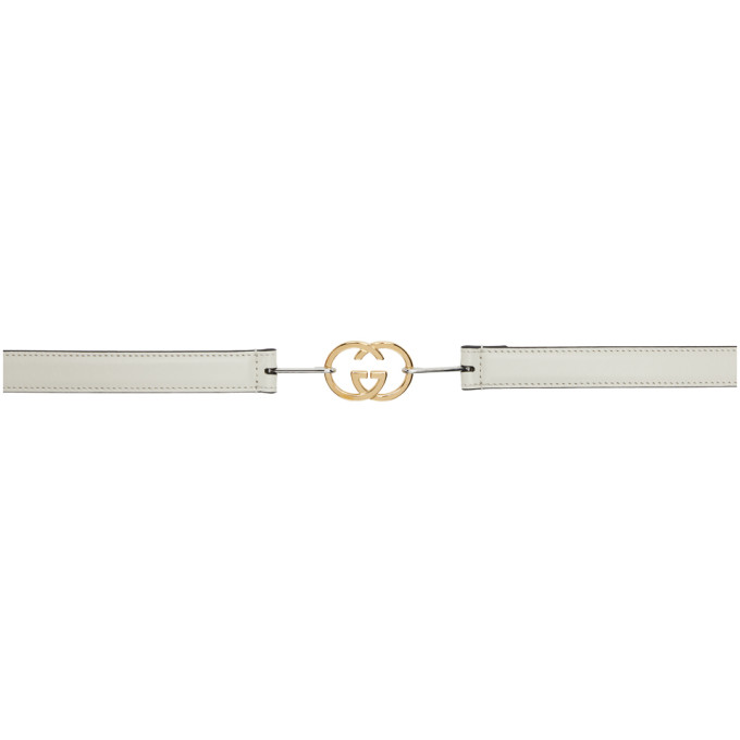 Gucci White Skinny Interlocking G Buckle Belt