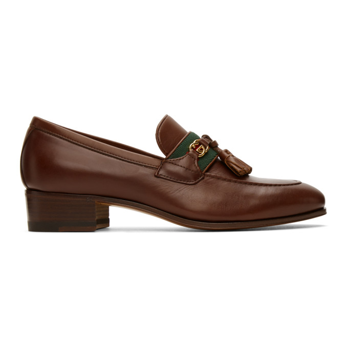 Gucci Brown Web Interlocking G Loafers