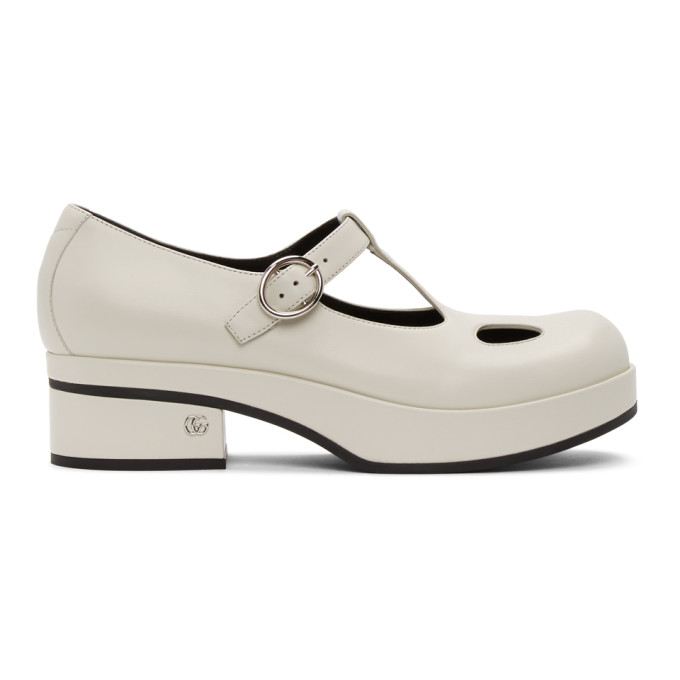Gucci White Mary Jane Low Heel Loafers