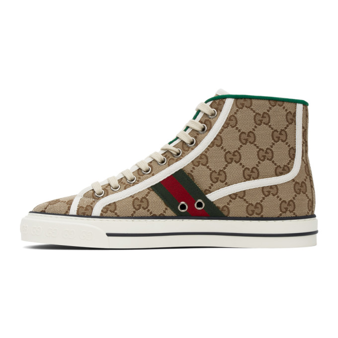 Gucci High-top Sneakers Tennis 1977 Fabric Mix Canvas Gg Logo Beige ...