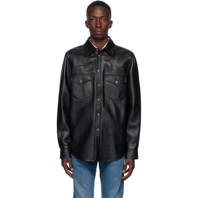 Gucci Gucci Black Leather Logo Shirt Jacket