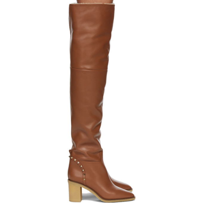 Valentino Tan Valentino Garavani Shearling Thigh-High Boots