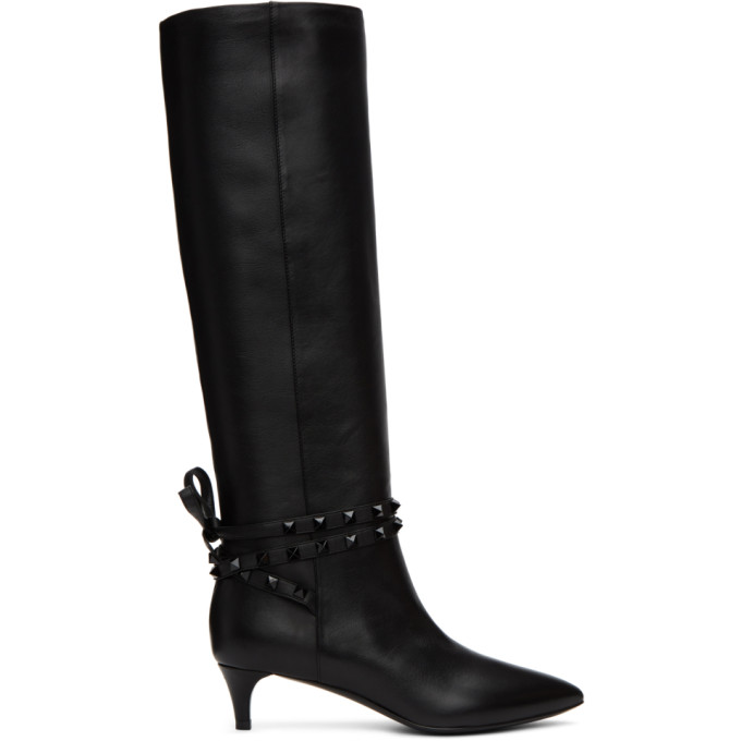 Valentino Black Valentino Garavani Rockstud Tall Boots