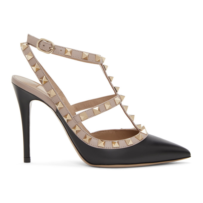 VALENTINO GARAVANI VALENTINO BLACK VALENTINO GARAVANI ROCKSTUD ANKLE STRAP HEELS