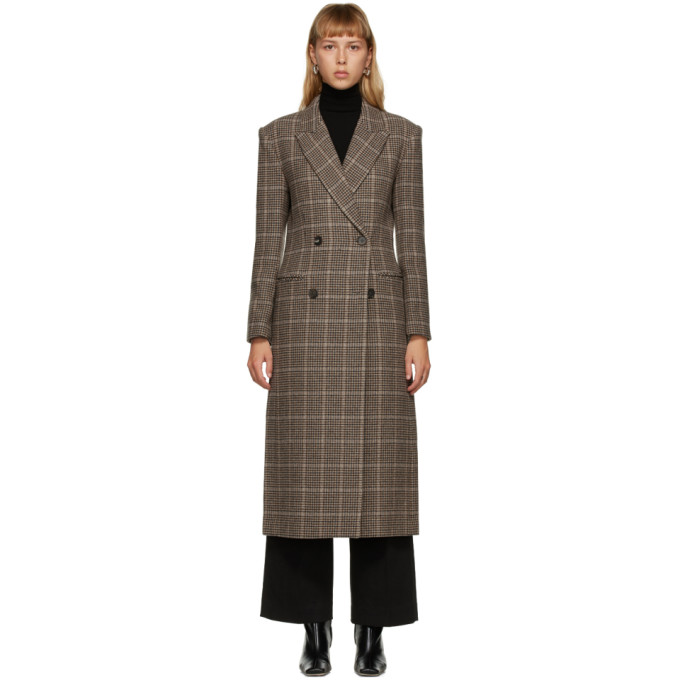 Drae Brown Wool Check Double-breasted Coat