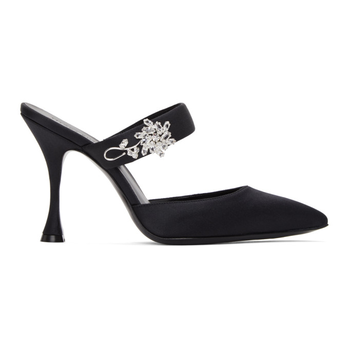 Magda Butrym Black Satin Jewel Mules